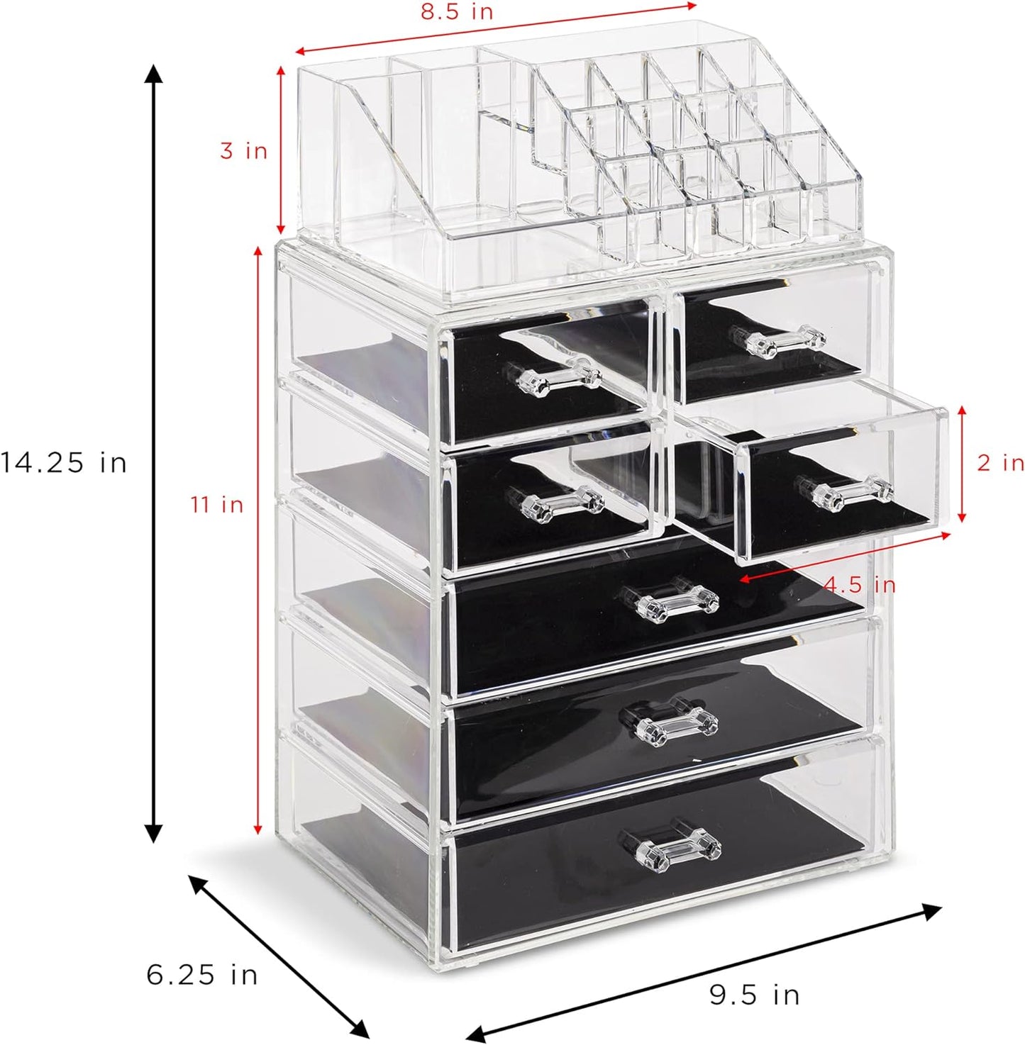 Acrylic Makeup Organizer Set, 7-Drawer Vanity & Countertop Cosmetic Storage with Small & Wide Compartments, Clear Makeup Storage for Brushes, Lipsticks, Jewelry – Holiday Gift for Women & Teens
