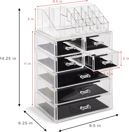 Acrylic Makeup Organizer Set, 7-Drawer Vanity & Countertop Cosmetic Storage with Small & Wide Compartments, Clear Makeup Storage for Brushes, Lipsticks, Jewelry – Holiday Gift for Women & Teens