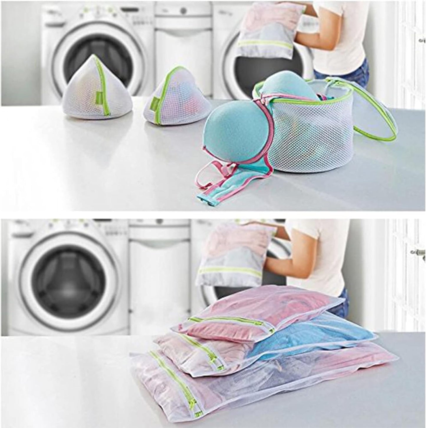 Mesh Laundry Bag Set of 6, White Delicate Durable Polyester Wash Bags with Zipper for Laundry Blouse Hosiery Stocking Underwear Bra and Lingerie