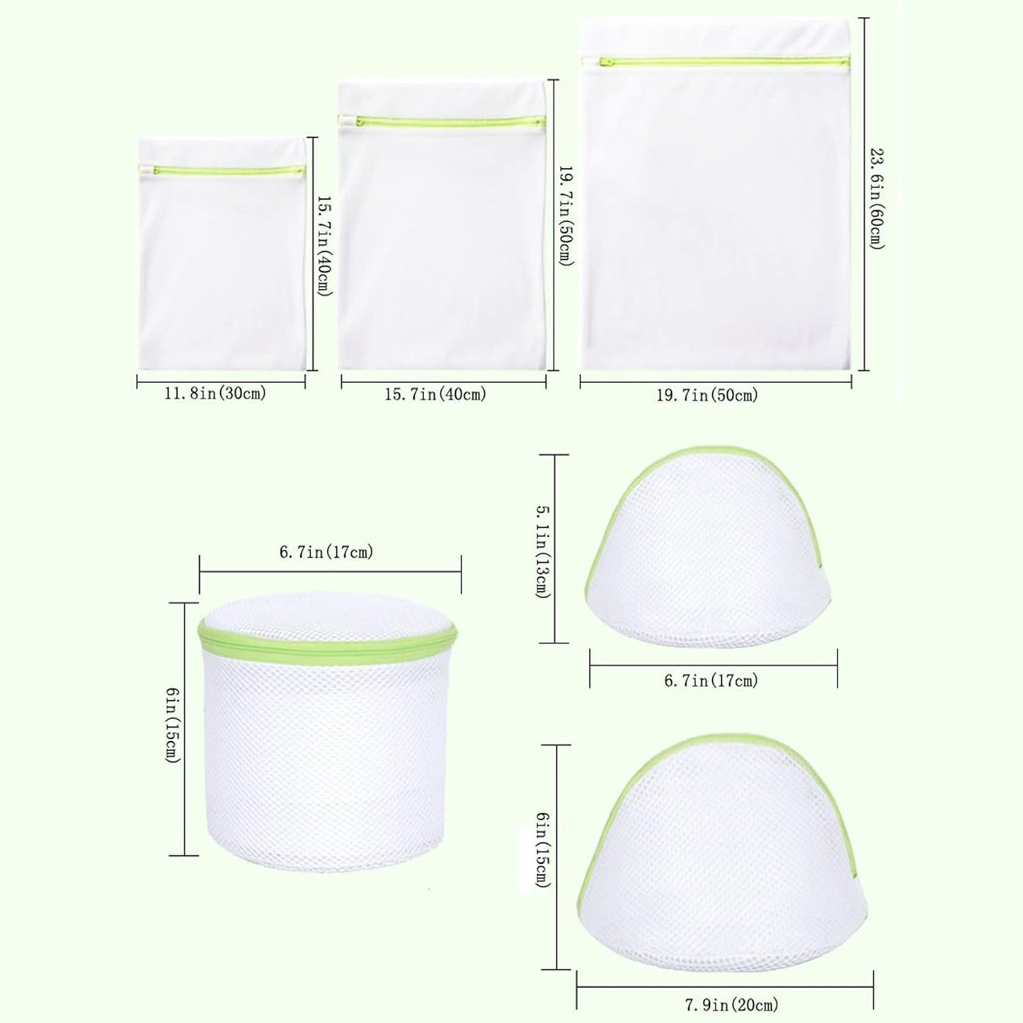 Mesh Laundry Bag Set of 6, White Delicate Durable Polyester Wash Bags with Zipper for Laundry Blouse Hosiery Stocking Underwear Bra and Lingerie