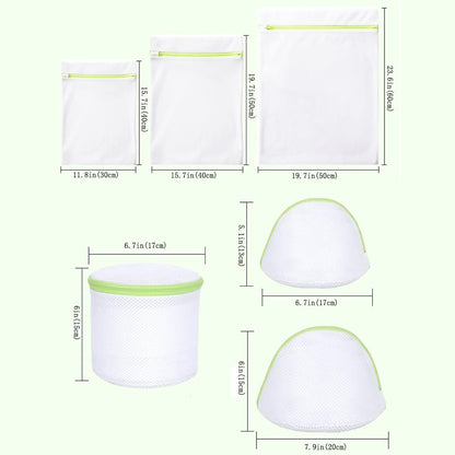 Mesh Laundry Bag Set of 6, White Delicate Durable Polyester Wash Bags with Zipper for Laundry Blouse Hosiery Stocking Underwear Bra and Lingerie