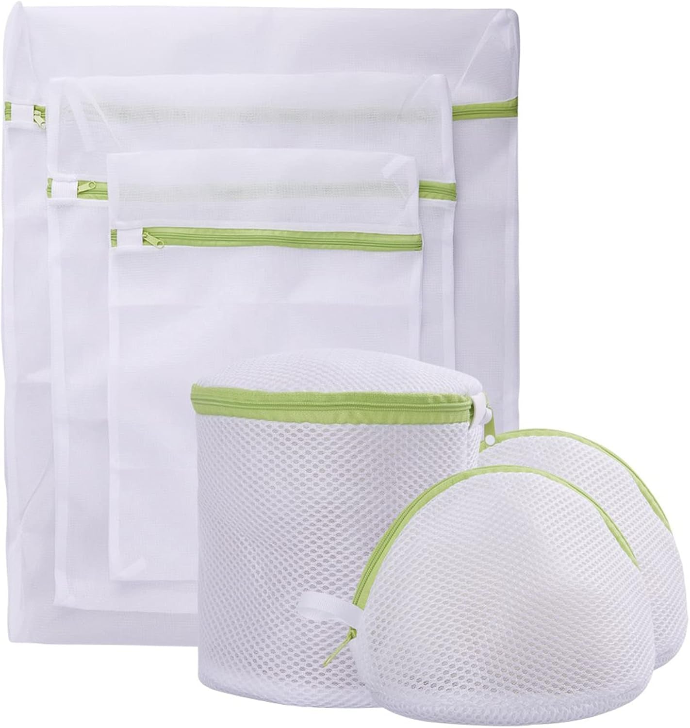 Mesh Laundry Bag Set of 6, White Delicate Durable Polyester Wash Bags with Zipper for Laundry Blouse Hosiery Stocking Underwear Bra and Lingerie