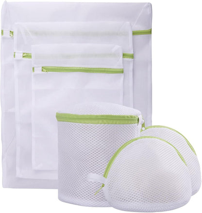 Mesh Laundry Bag Set of 6, White Delicate Durable Polyester Wash Bags with Zipper for Laundry Blouse Hosiery Stocking Underwear Bra and Lingerie