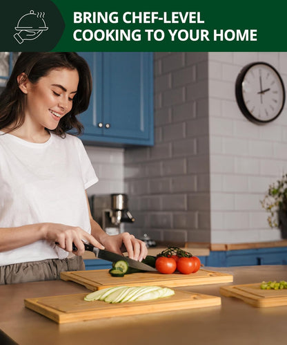 Wooden Cutting Boards for Kitchen Meal Prep & Serving - Bamboo Wood Cutting Board Set - Charcuterie & Chopping Butcher Block for Meat - Kitchen Gadgets Gift